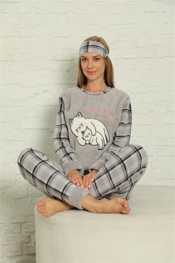 Akbeniz Welsoft Polar Kadın Manşetli Pijama Takımı 8433