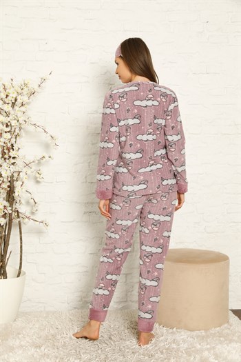Akbeniz Welsoft Polar Kadın Manşetli Pijama Takımı 8446