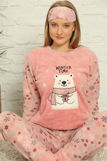 Akbeniz Welsoft Polar Kadın Manşetli Pijama Takımı 8439