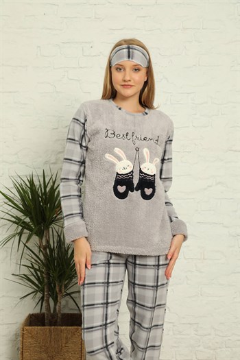 Akbeniz Welsoft Polar Kadın Manşetli Pijama Takımı 8438