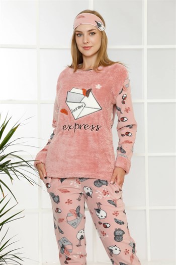 Akbeniz Welsoft Polar Kadın Manşetli Pijama Takımı 8404