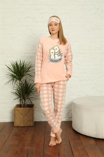 Akbeniz Welsoft Polar Kadın Manşetli Pijama Takımı 8434