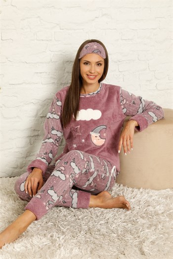 Akbeniz Welsoft Polar Kadın Manşetli Pijama Takımı 8446